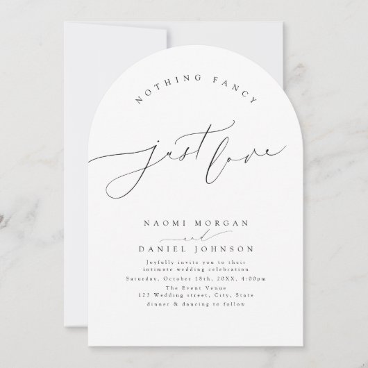 Invitation Minimal Modern Script Nothing Fancy Just Love Arch (Devant)