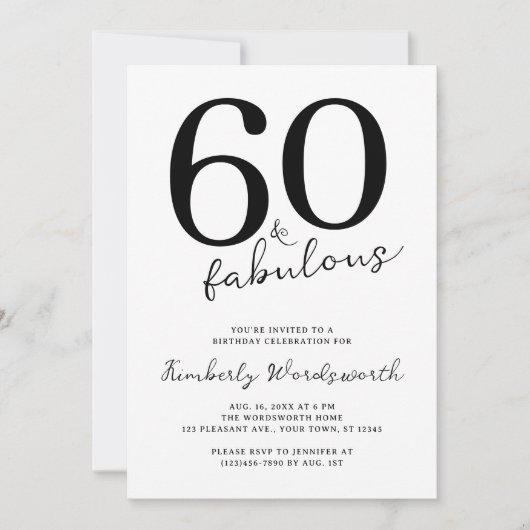 Invitation Minimal Modern Sixty and Fabulous 60th Birthday (Devant)