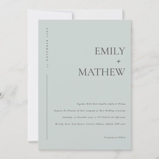 INVITATION MINIMAL MODERN SOFT BLUE GREY TYPOGRAPHY WEDDING (Devant)