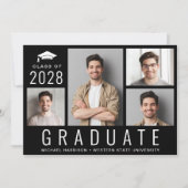 Invitation Minimal moderne 4 photo Black Graduation Party (Devant)