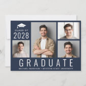 Invitation Minimal moderne 4 Photo Blue Graduation Party (Devant)