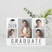 Invitation Minimal moderne 4 Photo Graduation Party (Debout devant)