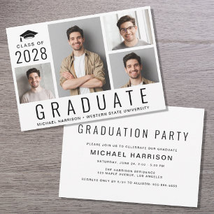 Invitation Minimal moderne 4 Photo Graduation Party