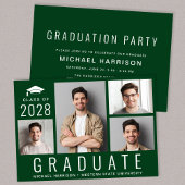 Invitation Minimal moderne 4 photo Green Graduation Party