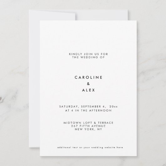 Invitation Minimal moderne Art Déco Typographie Mariage Invit (Devant)