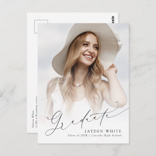 Invitation minimal moderne de script chic photo (Devant / Derrière)