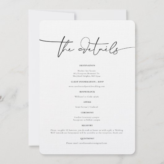 Invitation Minimal moderne | Détails du Mariage photo & (Dos)