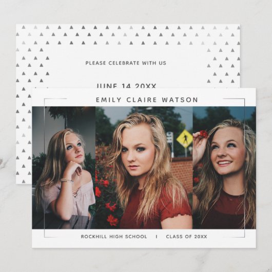 Invitation Minimal moderne encadré photo Collage Grad Party (Devant / Derrière)