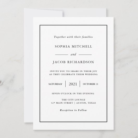 Invitation Minimal moderne | Mariage de bordure couleur modif (Devant)