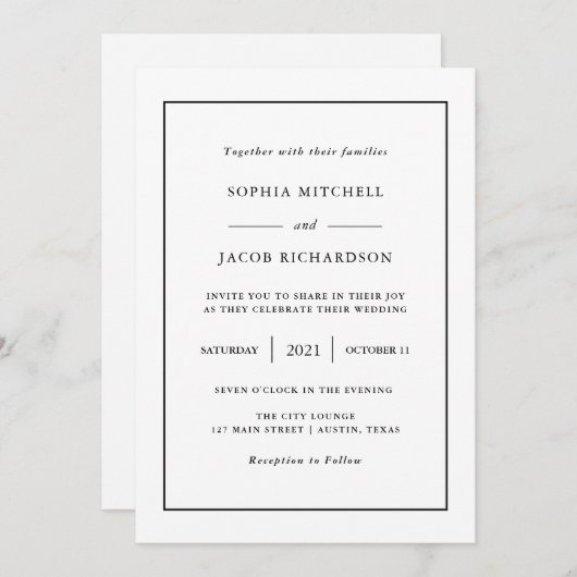 Invitation Minimal moderne | Mariage de bordure couleur modif (Devant / Derrière)