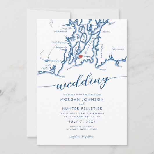 Invitation Minimal moderne Newport Rhode Island Map Mariage (Devant)
