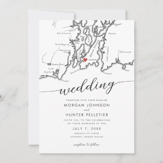 Invitation Minimal moderne Newport Rhode Island Map Mariage (Devant)
