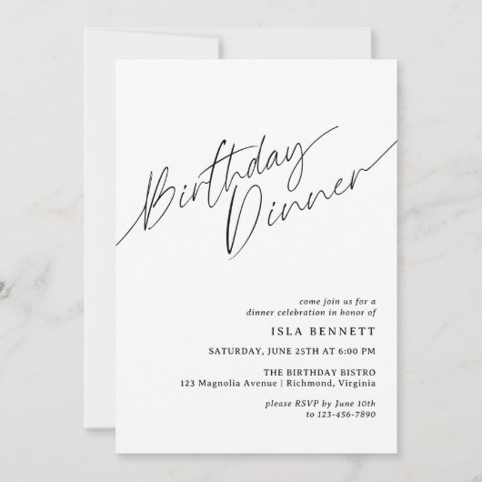 Invitation Minimal moderne | Script simple Dîner d'anniversai (Devant)