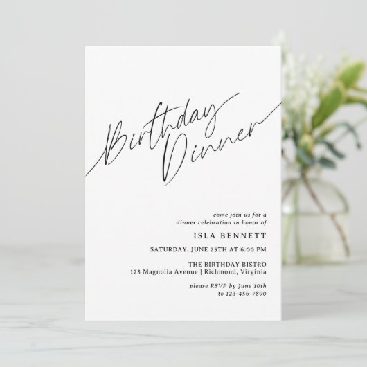 Invitation Minimal moderne | Script simple Dîner d'anniversai (Debout devant)