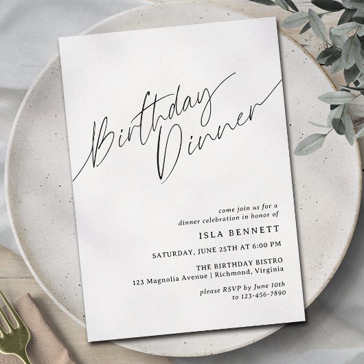 Invitation Minimal moderne | Script simple Dîner d'anniversai