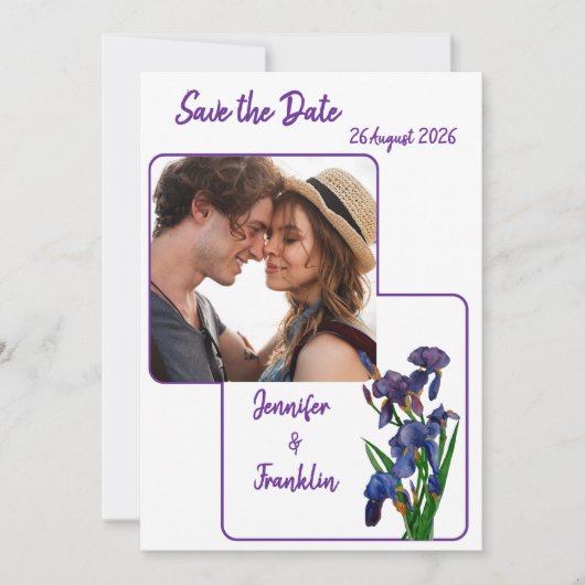 Invitation Minimal moderne violet Iris Enregistrer le Mariage (Devant)