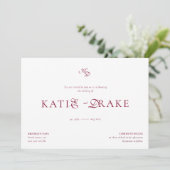 Invitation Minimal Monogram Deep Burgundy Script Wedding (Debout devant)