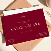 Invitation Minimal Monogram Deep Burgundy Script Wedding