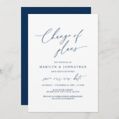 Invitation Minimal Navy, Changement de plans, mariage reporté (Devant / Derrière)