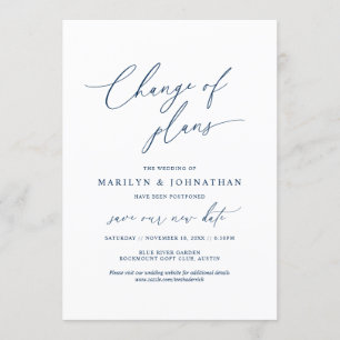 Invitation Minimal Navy, Changement de plans, mariage reporté