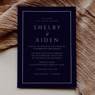 Invitation Minimal Neutre Marine Mariage moderne