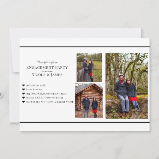 Invitation Minimal noir & blanc Ajouter vos photos Fiançaille (Devant)