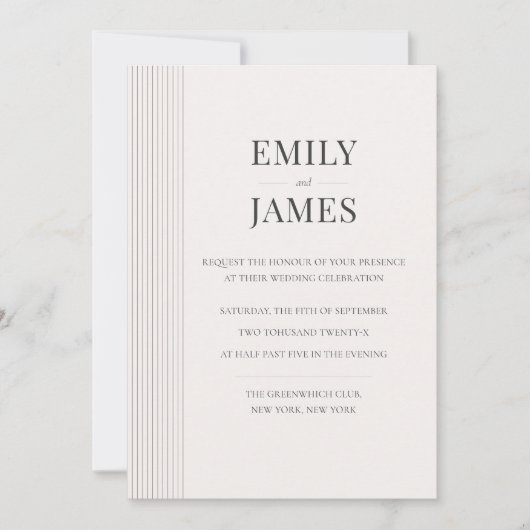 Invitation Minimal Old Money Brown Stripe and Ivory Wedding  (Devant)