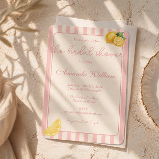 Invitation Minimal Peachy Stripes Lemons bridal Shower