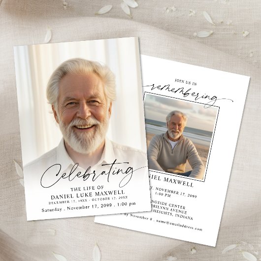 Invitation Minimal Photo Celebration of Life Funeral Memorial