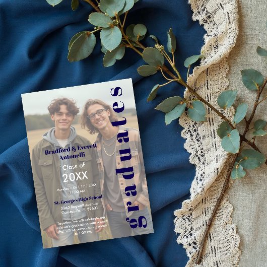 Invitation Minimal Photo Editorial Style Double Graduation