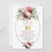 Invitation Minimal Red Blush Greenery Gold Sweet 16 Birthday (Devant)