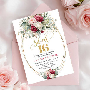 Invitation Minimal Rouge Fard Vert Doré Anniversaire 16 Ans