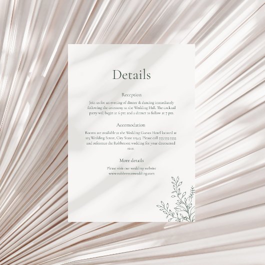Invitation Minimal Sage Green Botanical Details Card