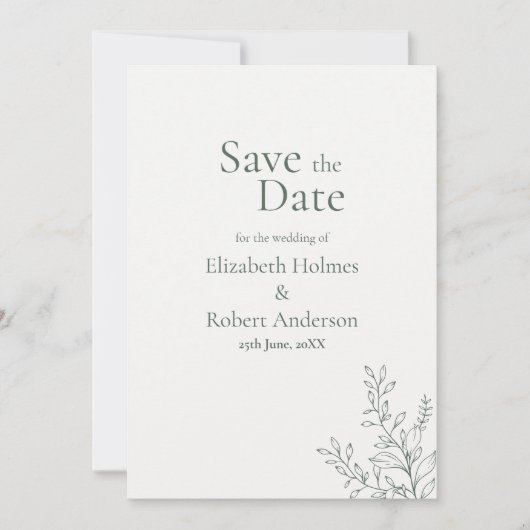Invitation Minimal Sage Green Botanical Save the Date (Devant)