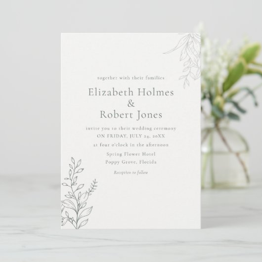 Invitation Minimal Sage Green Botanical Wedding (Debout devant)