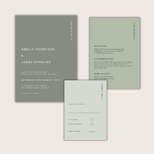 Invitation Minimal Sage Green Modern Simple Wedding