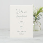Invitation Minimal Sage Green Wedding Bar Menu Sign (Debout devant)