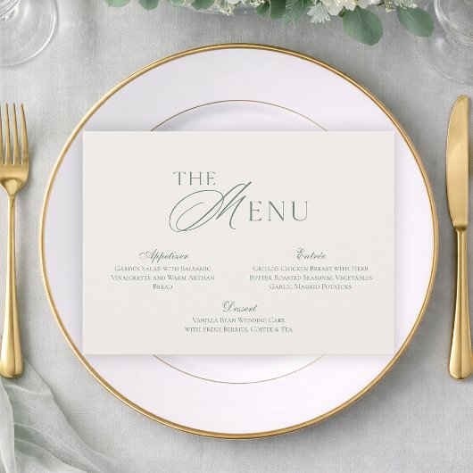 Invitation Minimal Sage Green Wedding Menu Card
