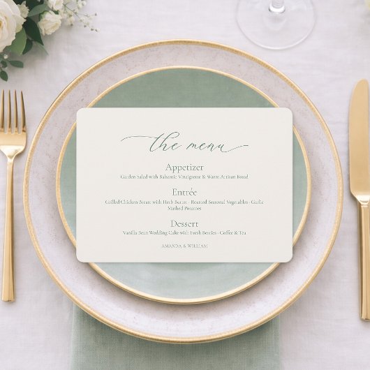 Invitation Minimal Sage Green Wedding Menu Card