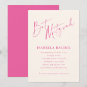 Invitation Minimal Script Hot Pink Cream Modern Bat Mitzvah (Devant / Derrière)