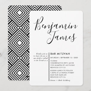 Invitation MINIMAL SCRIPT simple moderne Bar Mitzvah noir