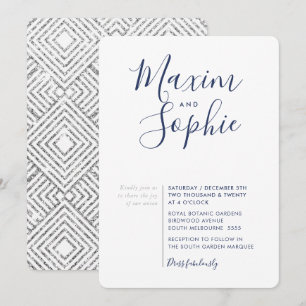 Invitation MINIMAL SCRIPT simple moderne mariage marine argen