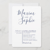 Invitation MINIMAL SCRIPT simple moderne mariage marine bleu (Devant)