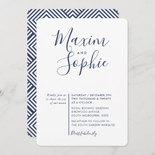 Invitation MINIMAL SCRIPT simple moderne mariage marine bleu