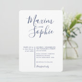 Invitation MINIMAL SCRIPT simple moderne mariage marine bleu (Debout devant)