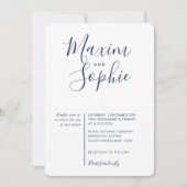 Invitation MINIMAL SCRIPT simple moderne mariage marine bleu (Devant)