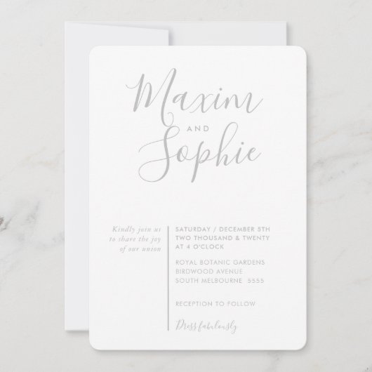 Invitation MINIMAL SCRIPT simple moderne mariage play gris (Devant)