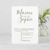Invitation MINIMAL SCRIPT simple moderne mariage vert forêt (Debout devant)