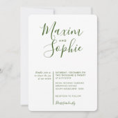 Invitation MINIMAL SCRIPT simple moderne mariage vert forêt (Devant)