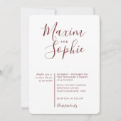 Invitation MINIMAL SCRIPT simple moderne mariage vin rouge fo (Devant)